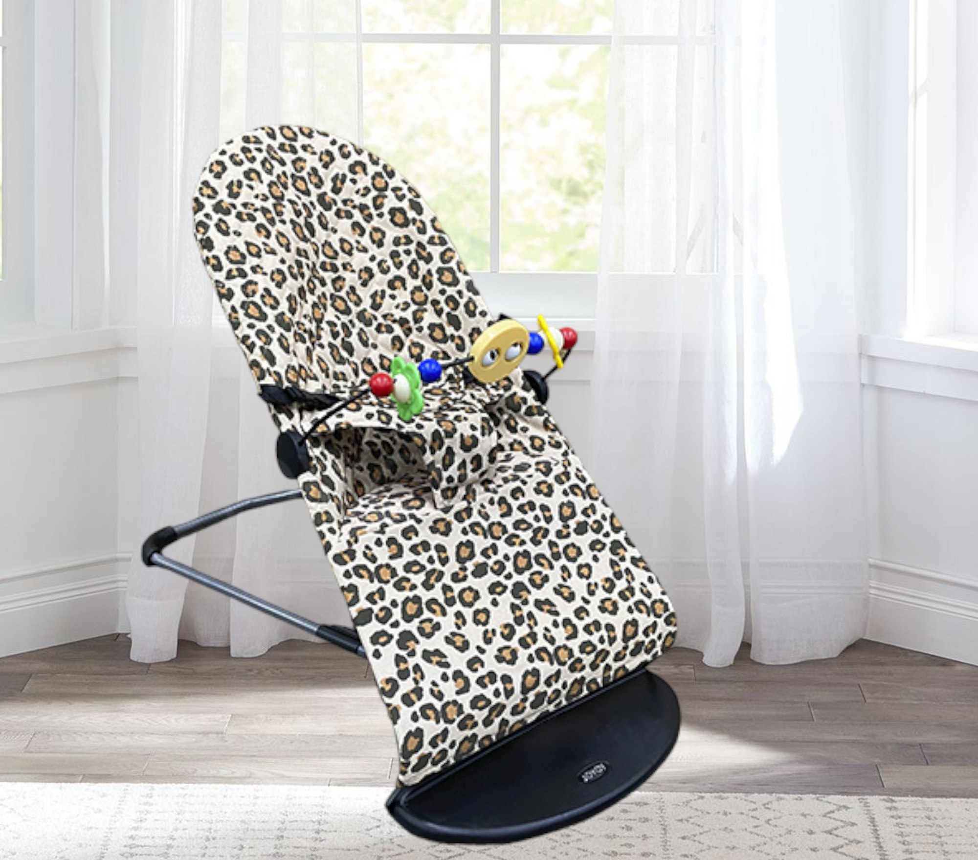 Шезлонг для новорожденных JOYOY, леопардовый, Кресло-качалка + дуга с игрушками