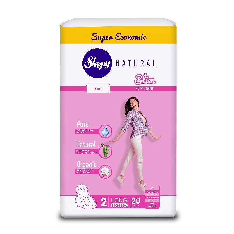 Прокладки гигиенические Sleepy Natural Slim (Long) Duo, ультра тонкие, 20 шт.