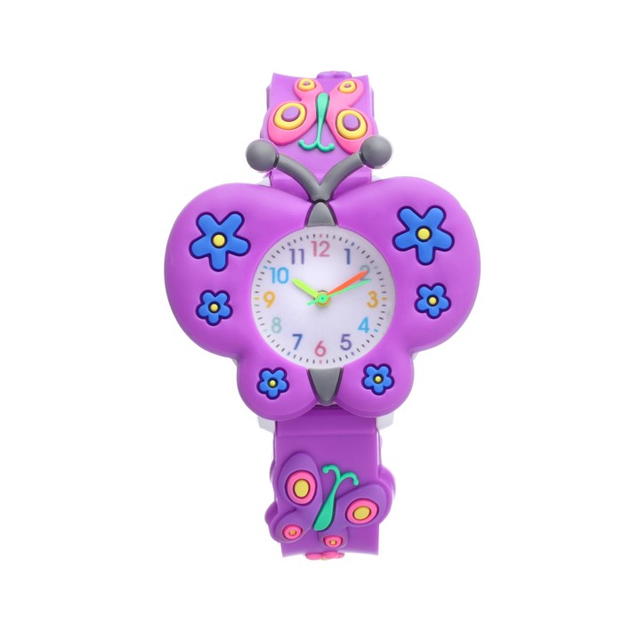 Часы наручные детские Бабочка, ремешок силикон l-21 см часы наручные детские электронные d 3 8 см будильник календарь ремешок l 22см 3атм