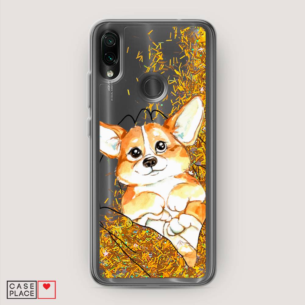 

Жидкий чехол с блестками "Корги в ладошках" на Xiaomi Redmi 7, 35090-1