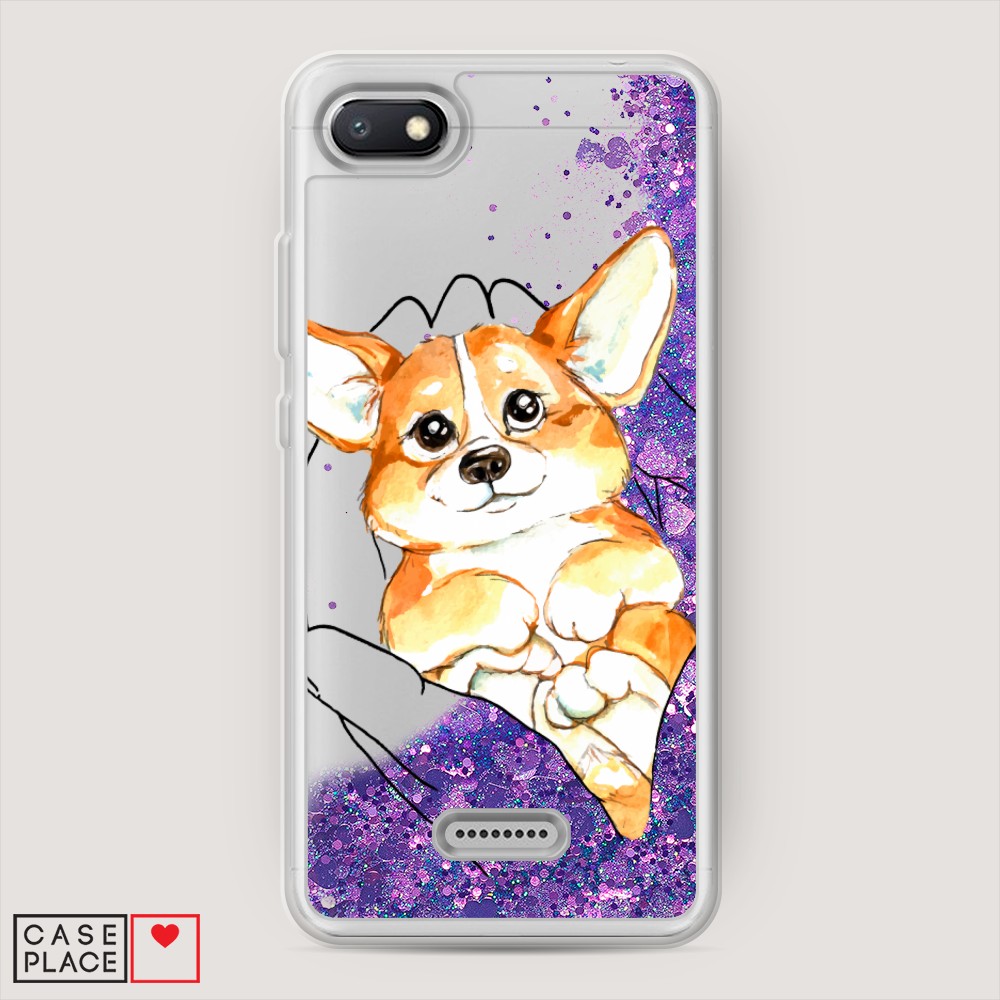 

Жидкий чехол с блестками "Корги в ладошках" на Xiaomi Redmi 6A, 34192-1