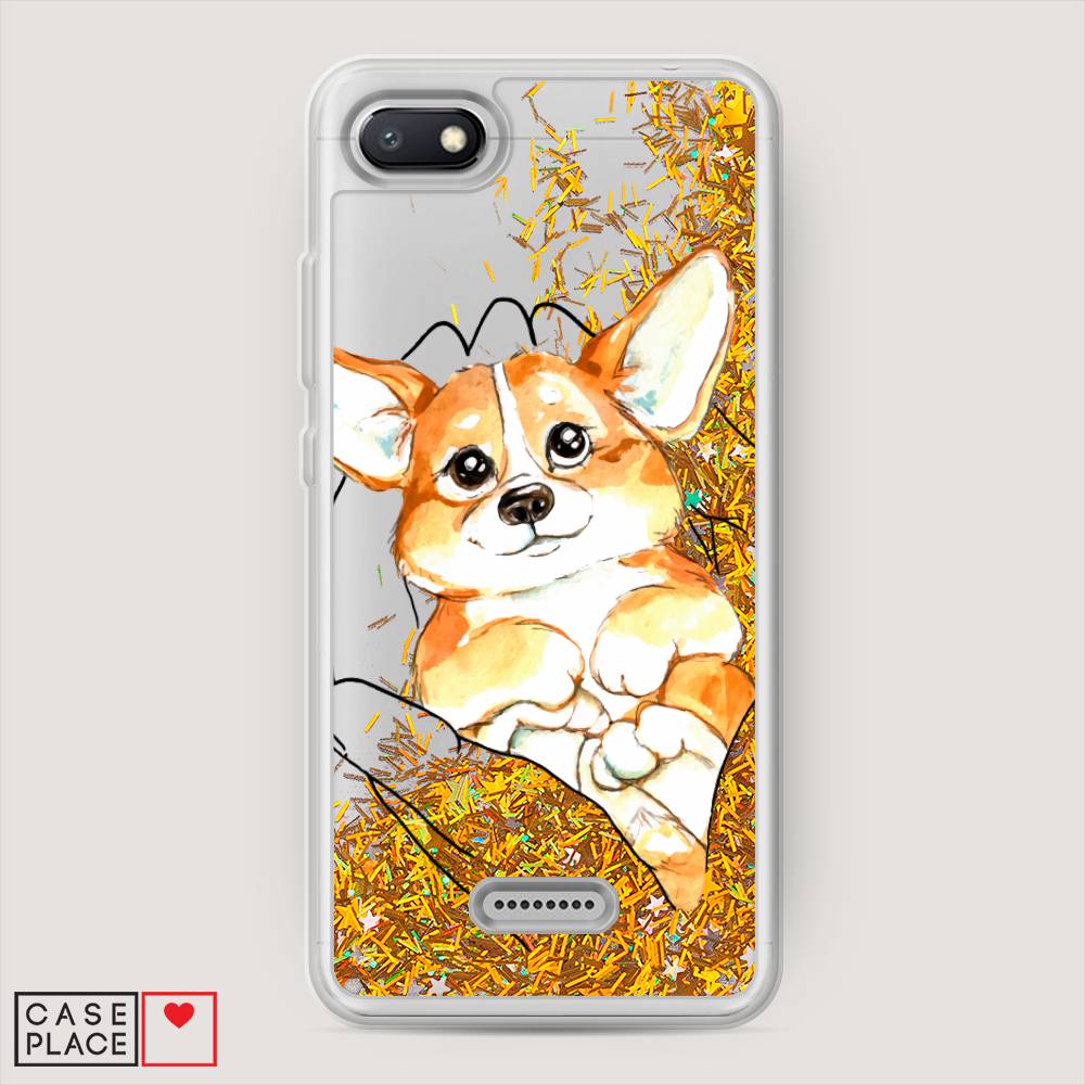 

Жидкий чехол с блестками "Корги в ладошках" на Xiaomi Redmi 6A, 34190-1