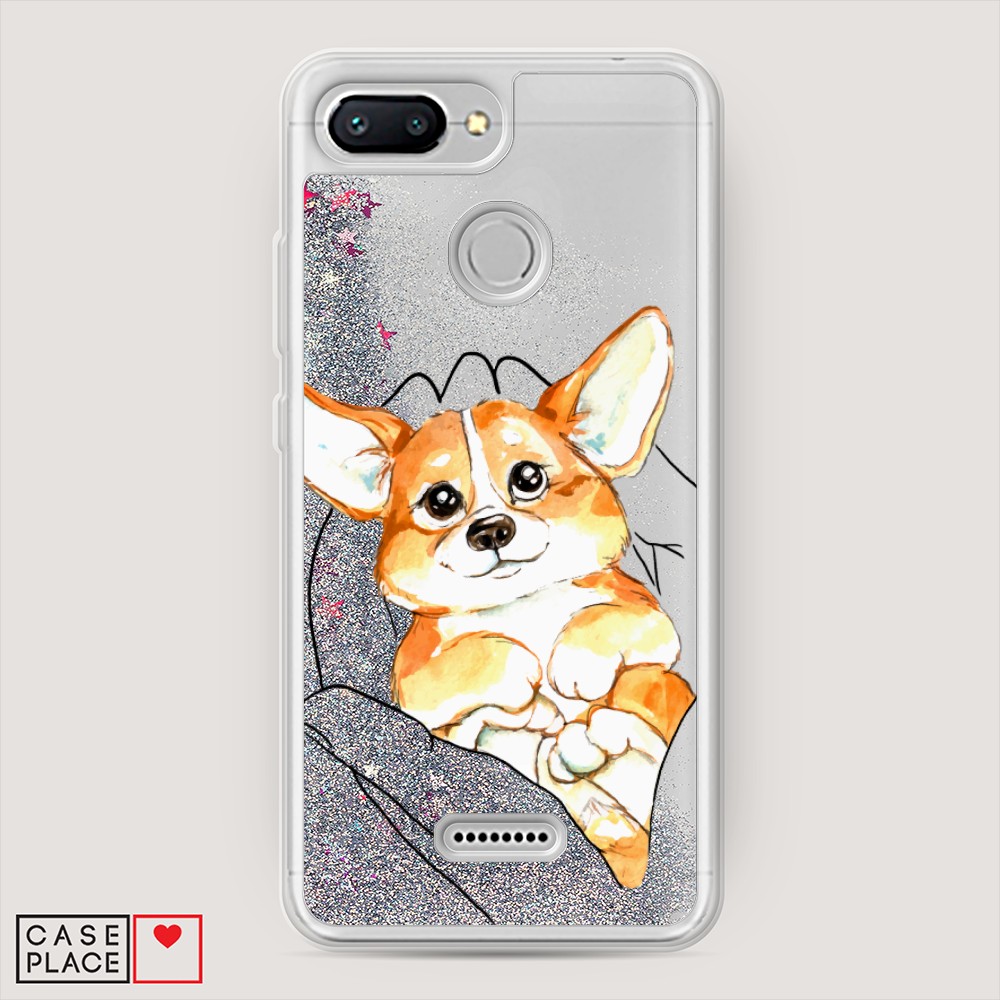 

Жидкий чехол с блестками "Корги в ладошках" на Xiaomi Redmi 6, 33891-1