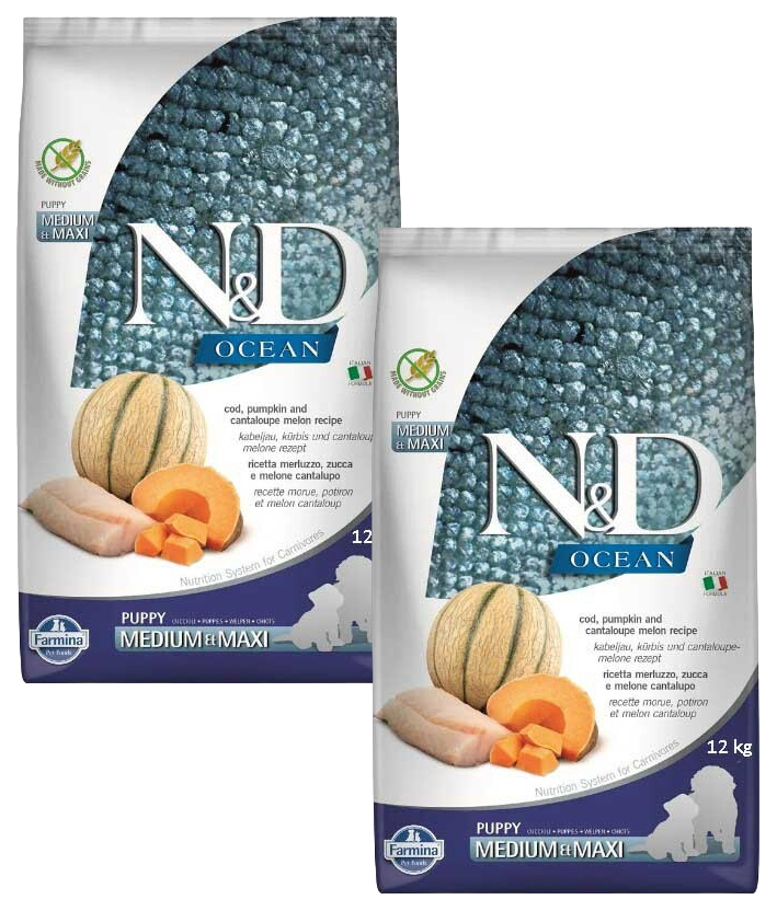 

FARMINA FARMINA DOG N&D OCEAN PUPPY MEDIUM & MAXI COD, PUMPKIN & CANTALOUPE MELON беззерно