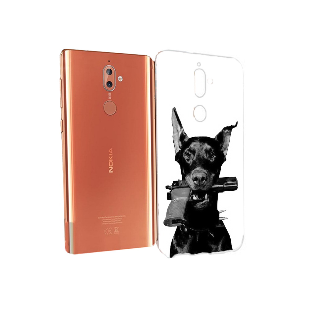 

Чехол MyPads Tocco для Nokia 9 доберман с пистолетом (PT126479.94.331), Прозрачный, Tocco