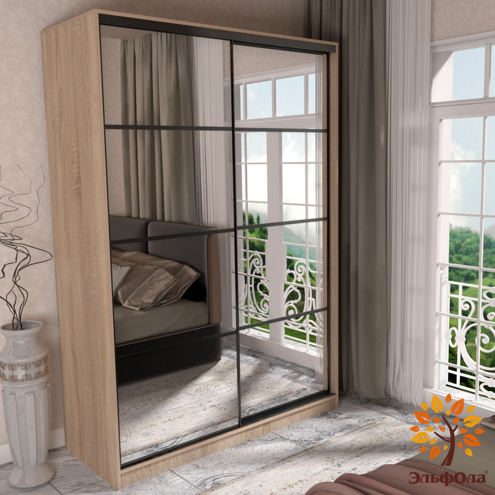 

Шкаф-купе ЭльфОла Квадро, 180х60х220см, дуб сонома, Бежевый;черный, квадро