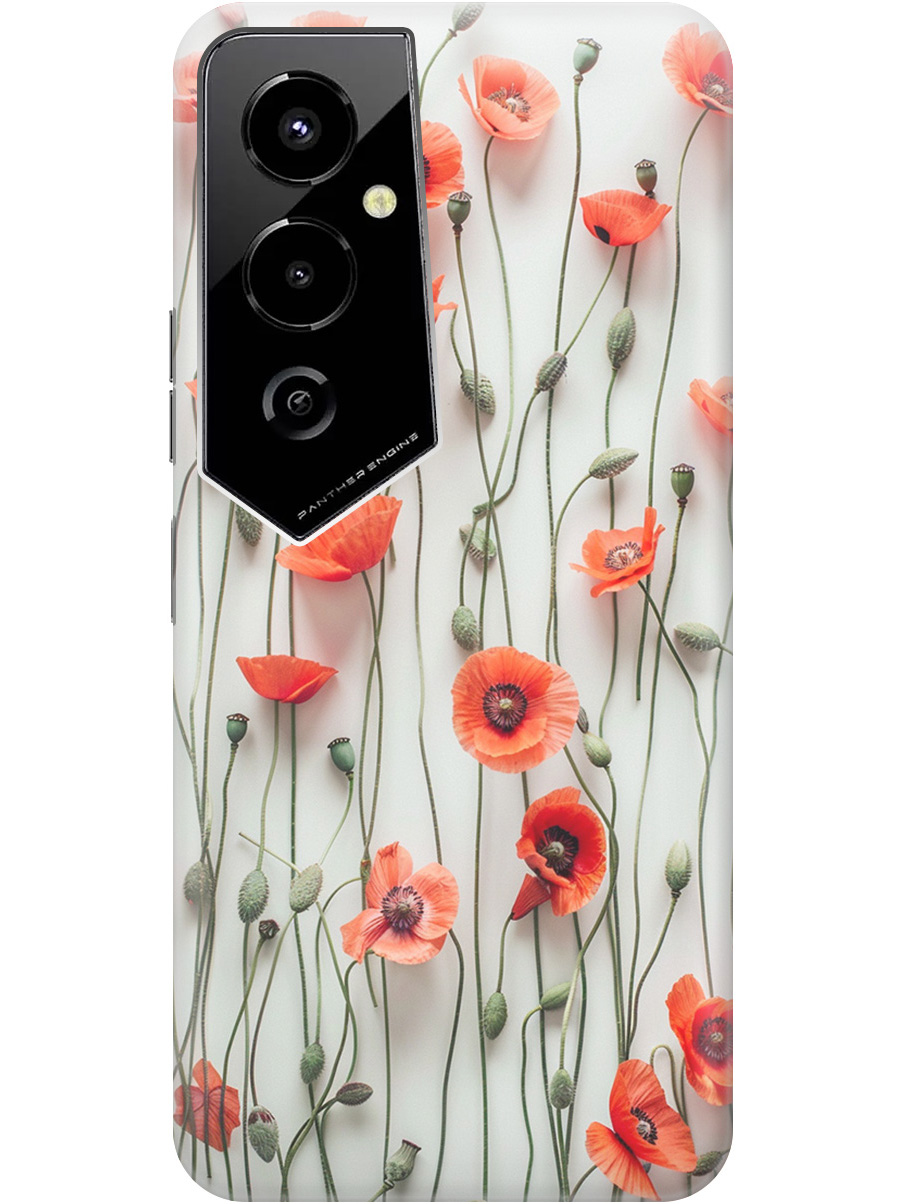 

Силиконовый чехол на Tecno Pova 4 Pro с рисунком "Маки на белой стене", Белый;красный, 20000601