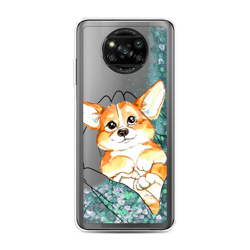

Жидкий чехол с блестками "Корги в ладошках" на Xiaomi Poco X3 Pro, 310695-1