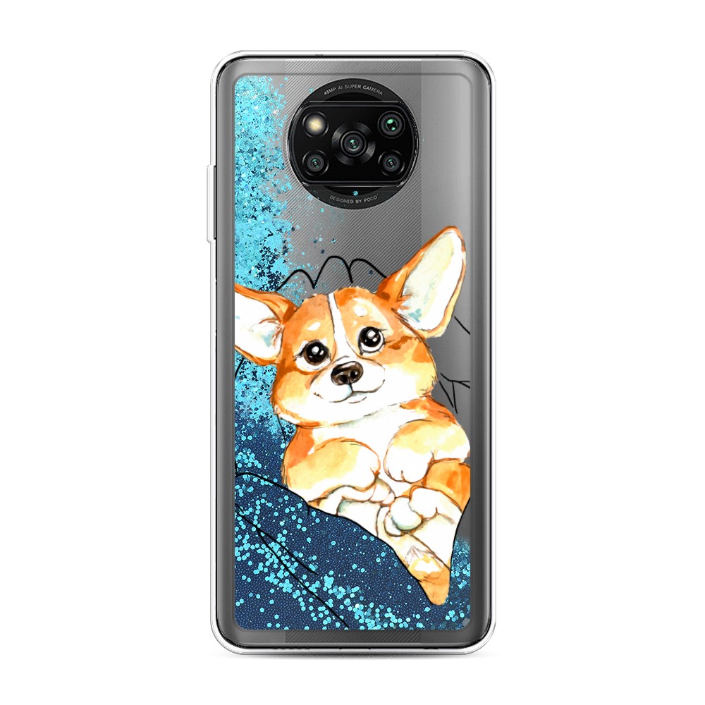

Жидкий чехол с блестками "Корги в ладошках" на Xiaomi Poco X3 Pro, 310693-1