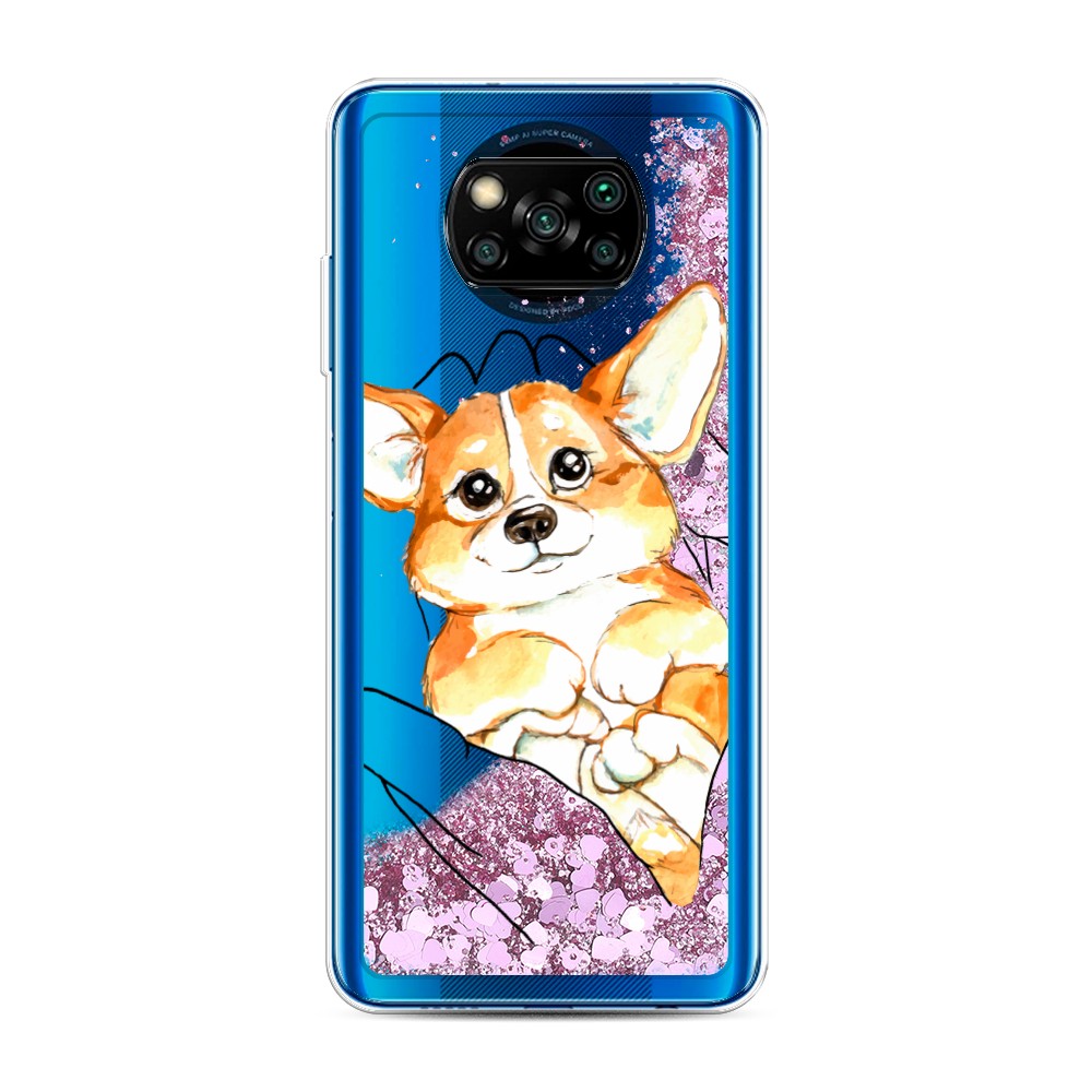 

Жидкий чехол с блестками "Корги в ладошках" на Xiaomi Poco X3 NFC, 39294-1
