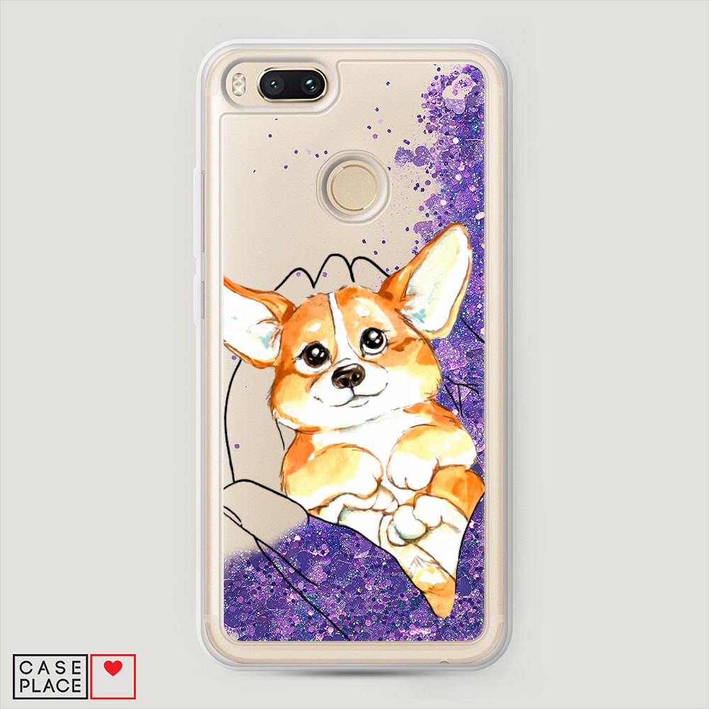 

Жидкий чехол с блестками "Корги в ладошках" на Xiaomi Mi A1, 32692-1
