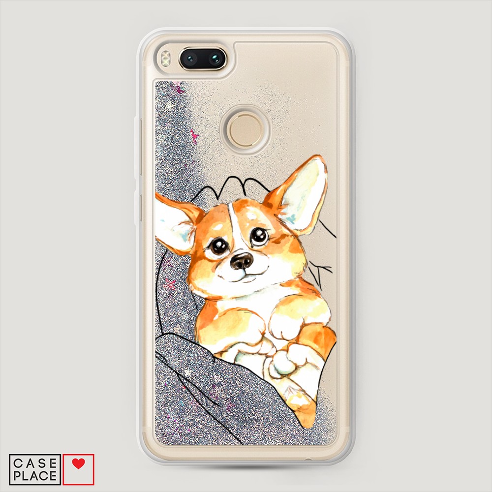 

Жидкий чехол с блестками "Корги в ладошках" на Xiaomi Mi A1