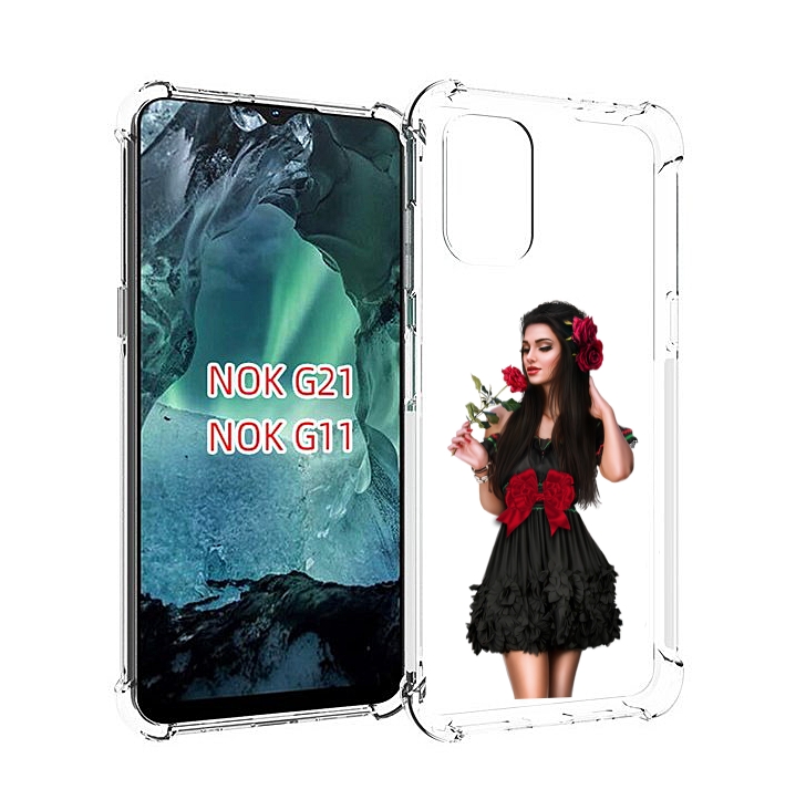 

Чехол Mypads Девушка-В-Черном-Платье-С-Розой Женский Для Nokia G11/G21, Прозрачный, Tocco