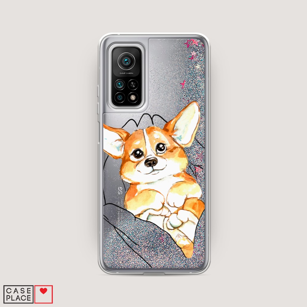 

Жидкий чехол с блестками "Корги в ладошках" на Xiaomi Mi 10T Pro