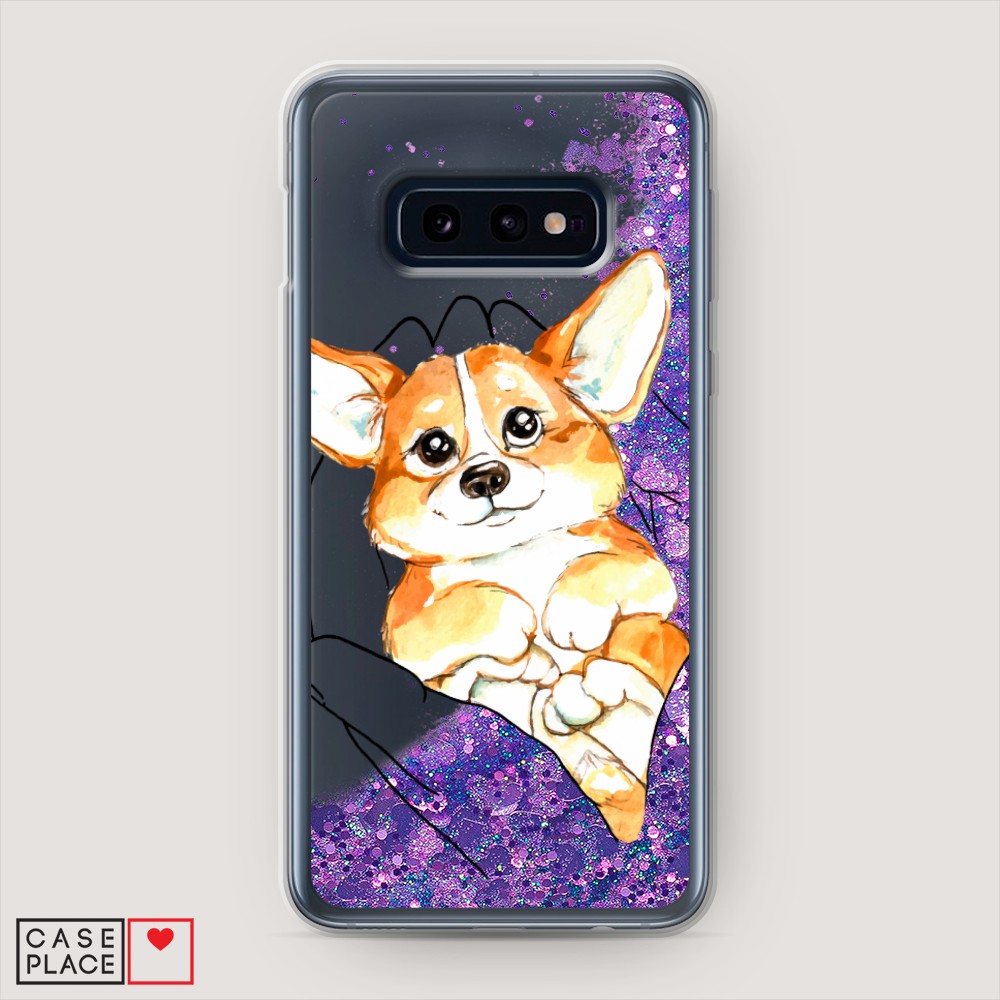 

Жидкий чехол с блестками "Корги в ладошках" на Samsung Galaxy S10E