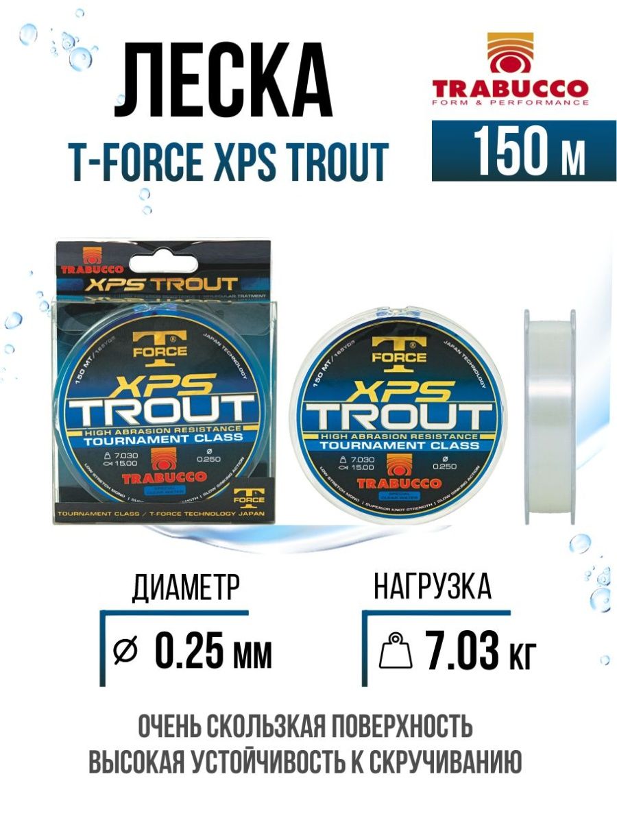 

Монолеска Trabucco T-Force XPS Trout 150m Clear 0.250mm/7.03kg, T-Force XPS Trout