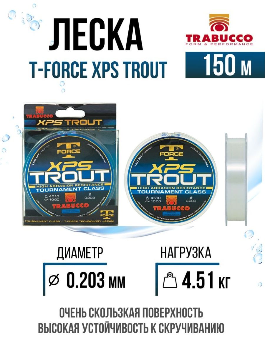 

Монолеска Trabucco T-Force XPS Trout 150m Clear 0.203mm/4.51kg, T-Force XPS Trout