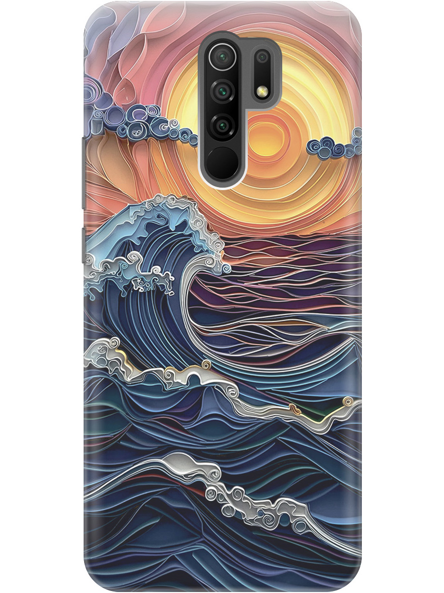 

Силиконовый чехол на Xiaomi Redmi 9 с принтом "Волны на закате", 723276710