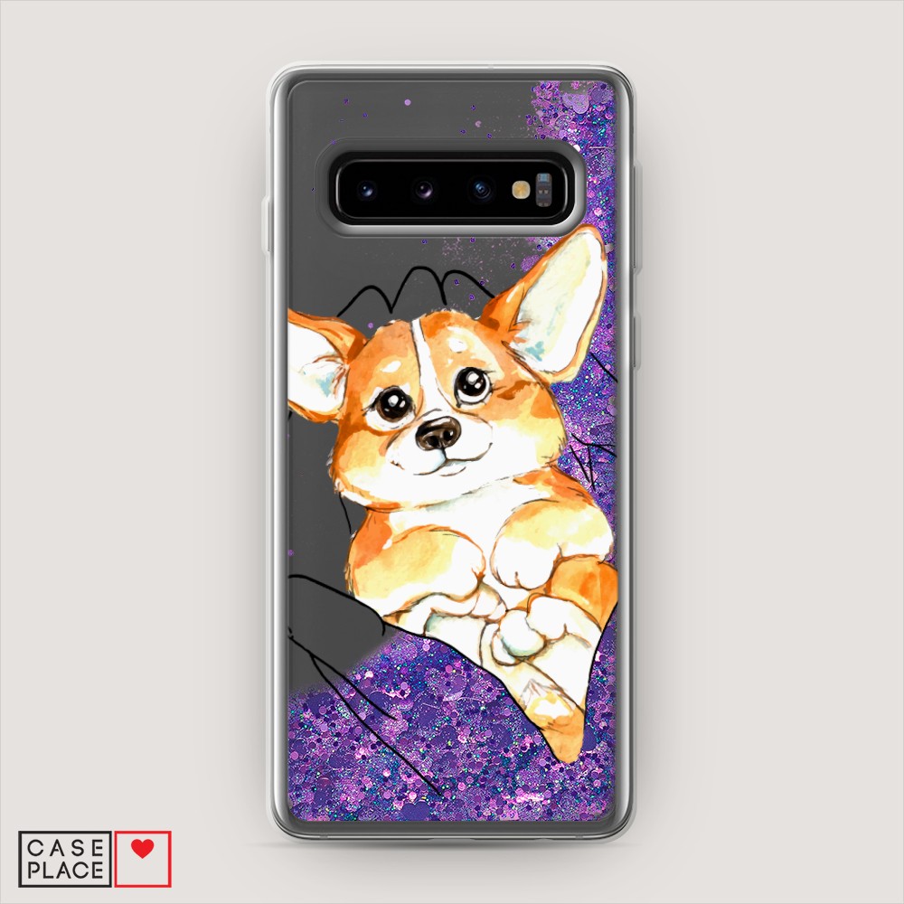 

Жидкий чехол с блестками "Корги в ладошках" на Samsung Galaxy S10 +, 27192-1