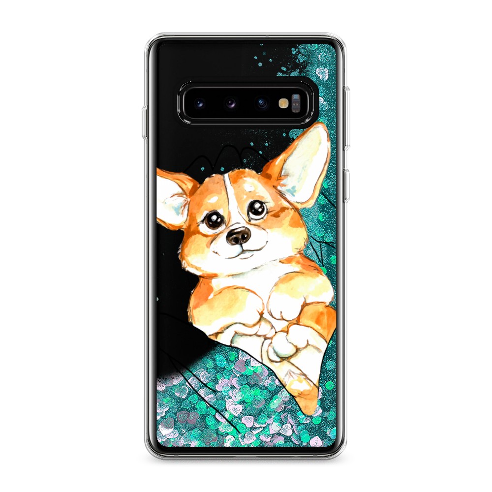 

Жидкий чехол с блестками "Корги в ладошках" на Samsung Galaxy S10, 27095-1