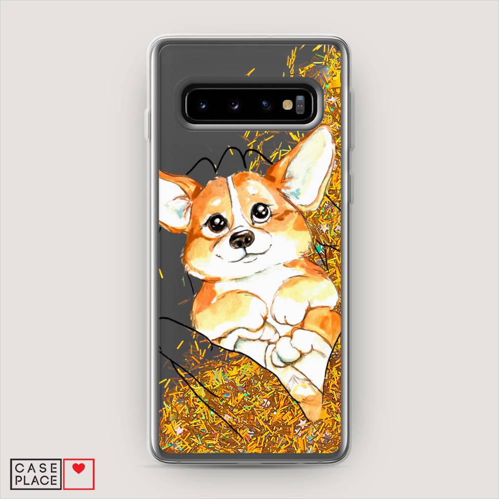 

Жидкий чехол с блестками "Корги в ладошках" на Samsung Galaxy S10, 27090-1