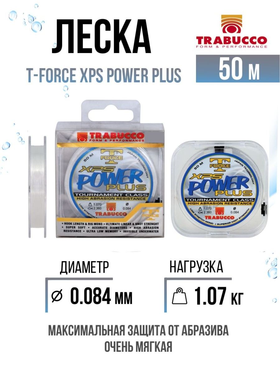 Монолеска Trabucco T-Force XPS Power Plus 50m Clear 0.084mm/1.07kg