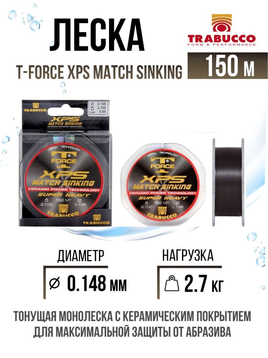 

Монолеска Trabucco T-Force XPS Match Sinking 150m Glossy Black 0.148mm/2.70kg, T-Force XPS Match Sinking