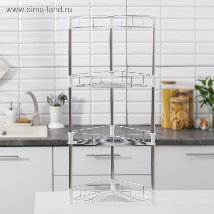

Этажерка настольная угловая 4-х секционная, 38,5x27,5x77 см, цвет хром