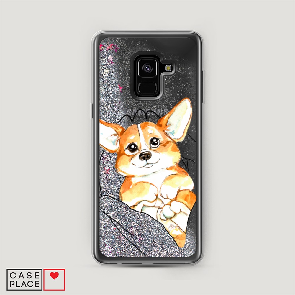

Жидкий чехол с блестками "Корги в ладошках" на Samsung Galaxy A8 2018, 25491-1