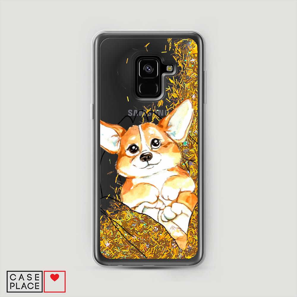 

Жидкий чехол с блестками "Корги в ладошках" на Samsung Galaxy A8 2018