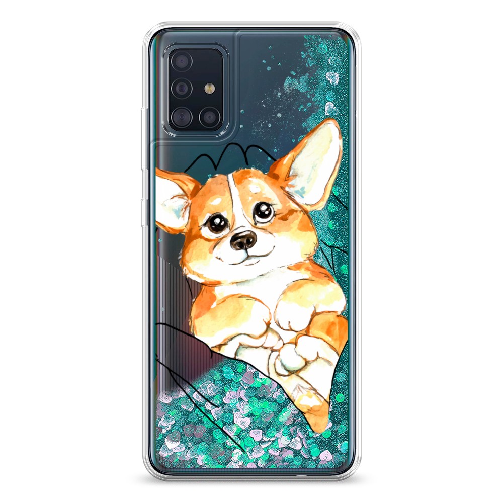 

Жидкий чехол с блестками "Корги в ладошках" на Samsung Galaxy A51, 28995-1