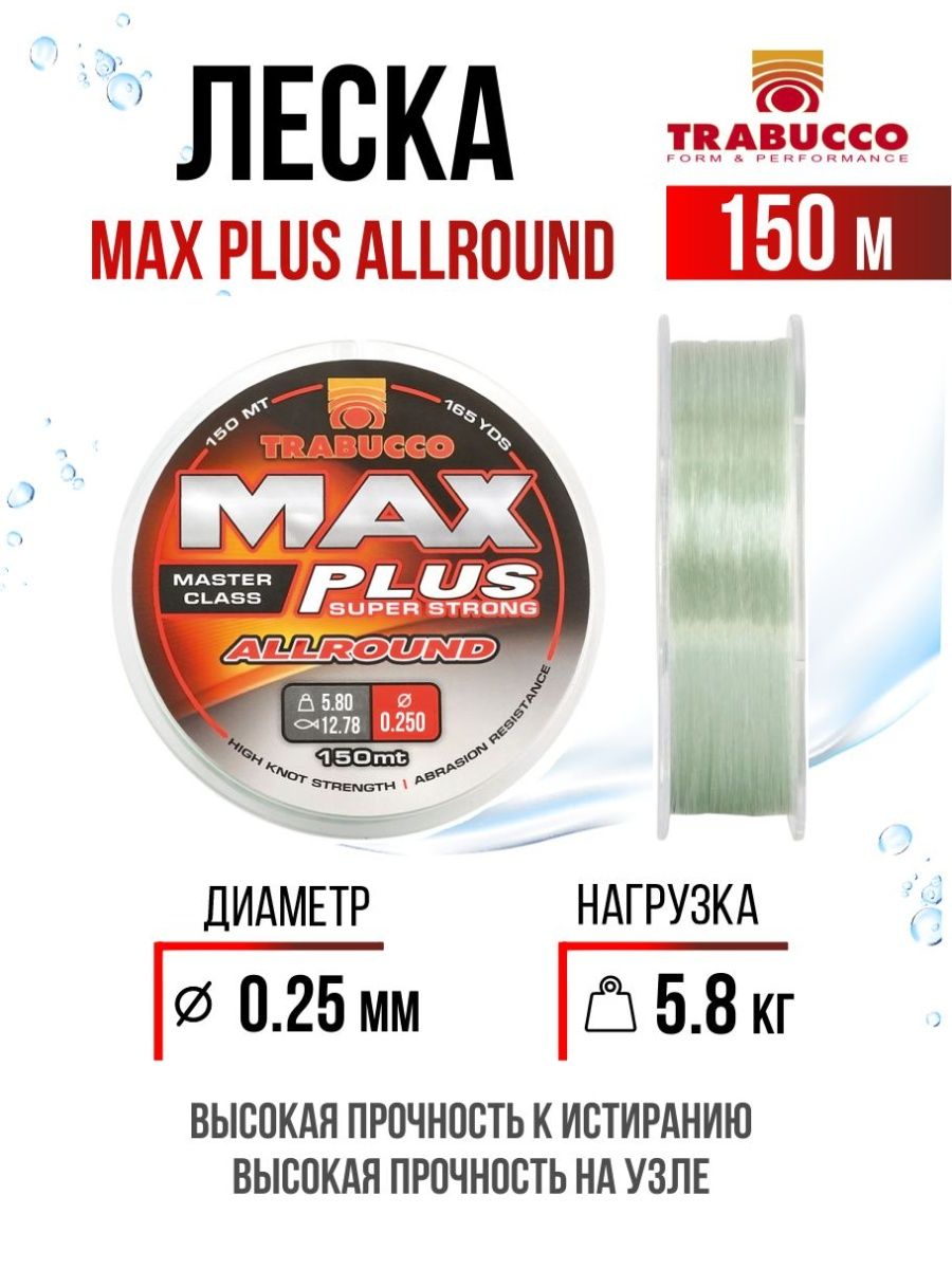 

Монолеска Trabucco Max Plus Allround 150m Clear Light Green 0.25mm/5.80kg, Max Plus Allround