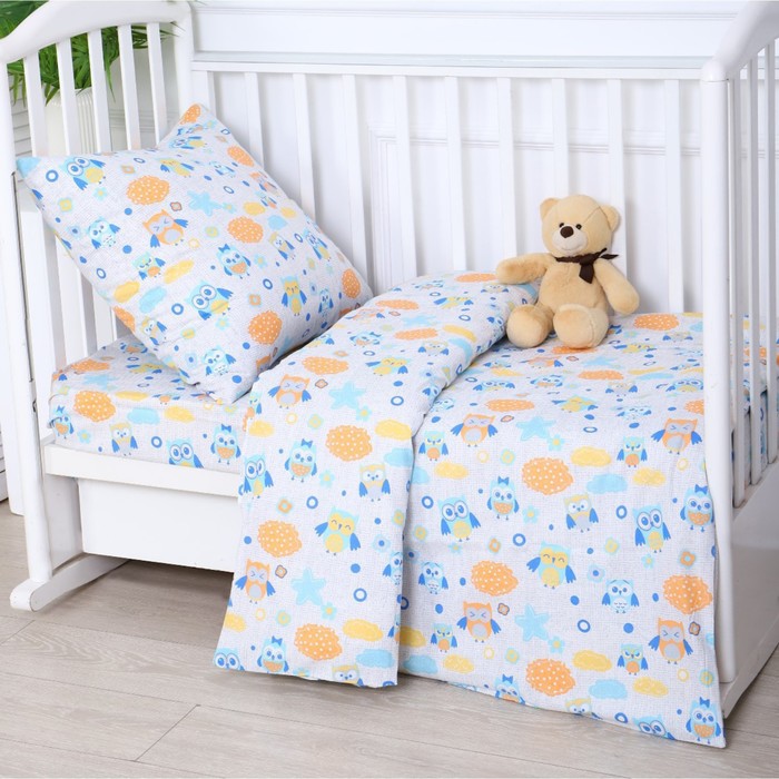 Постельное бельё BABY Совушки, цвет серый, 112х147см,110х150см, 60х60см, бязь 142гр/м, 100