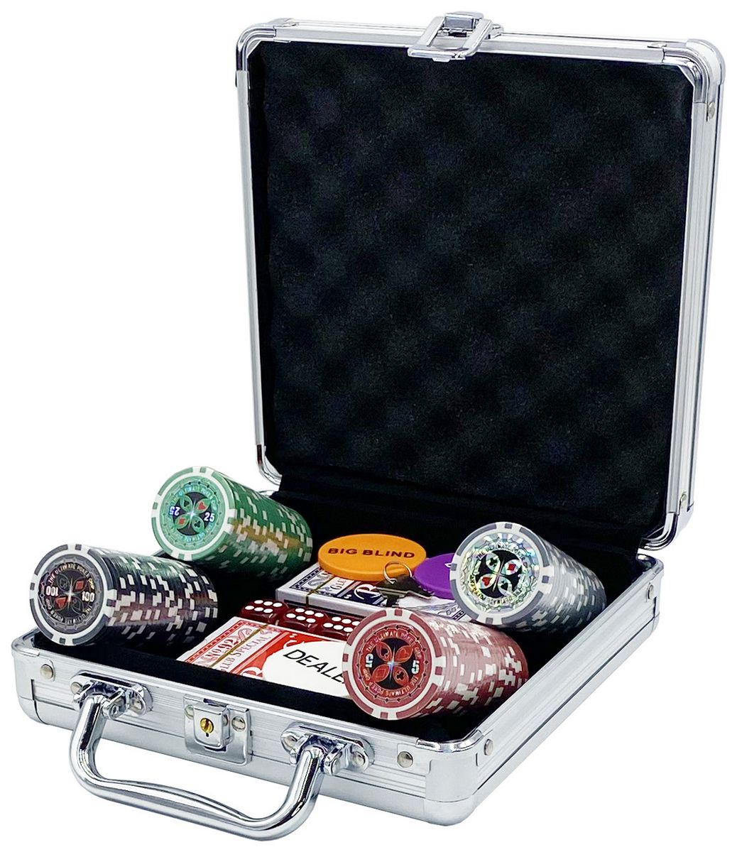 фото Покерный набор ultimate, 100 фишек 11.5 г с номиналом в чемодане, сукно premium poker