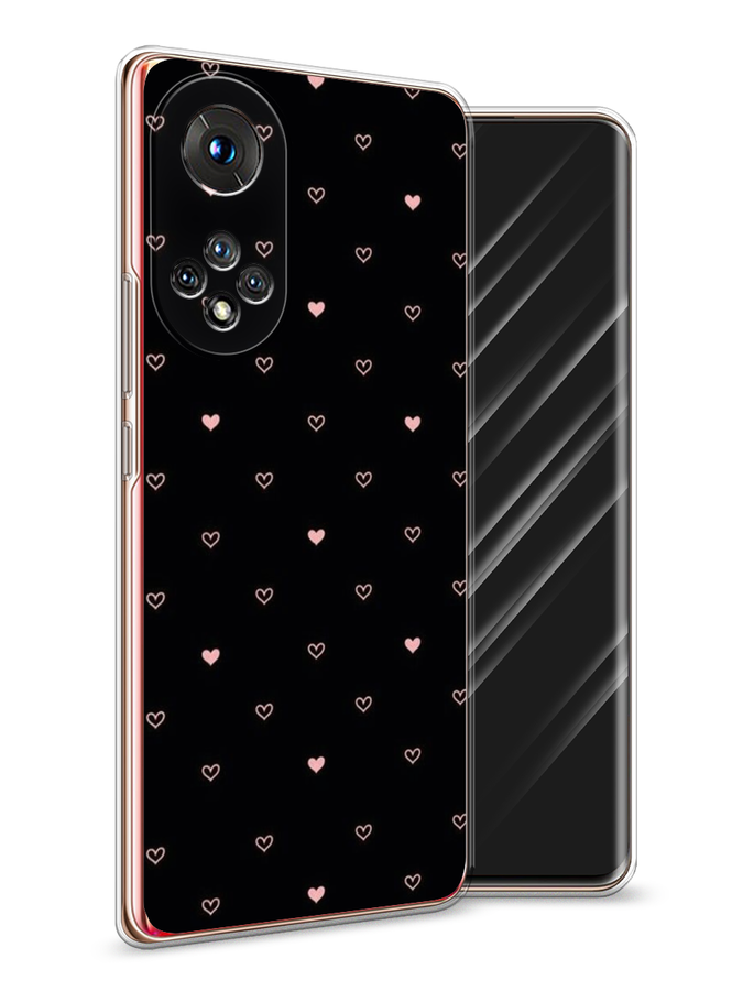

Чехол Awog на Honor 50 "Черный фон и сердечки", Розовый;серый;черный, 6105450-3