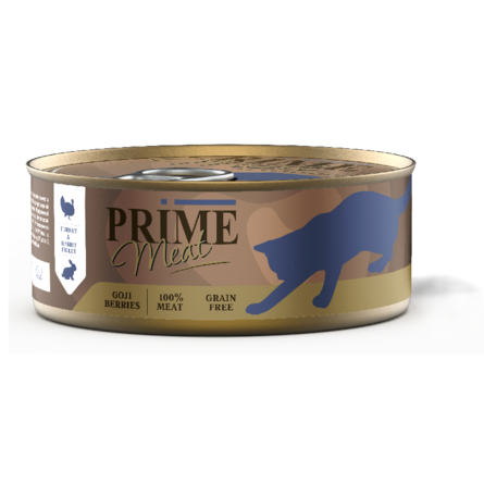 

Влажный корм для кошек Prime Индейка с кроликом, филе в желе 100 г