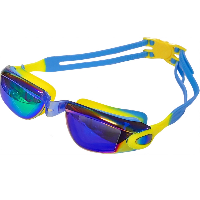 Очки для плавания взрослые с зеркальными стёклами желто/голубые Спортекс B31549-A