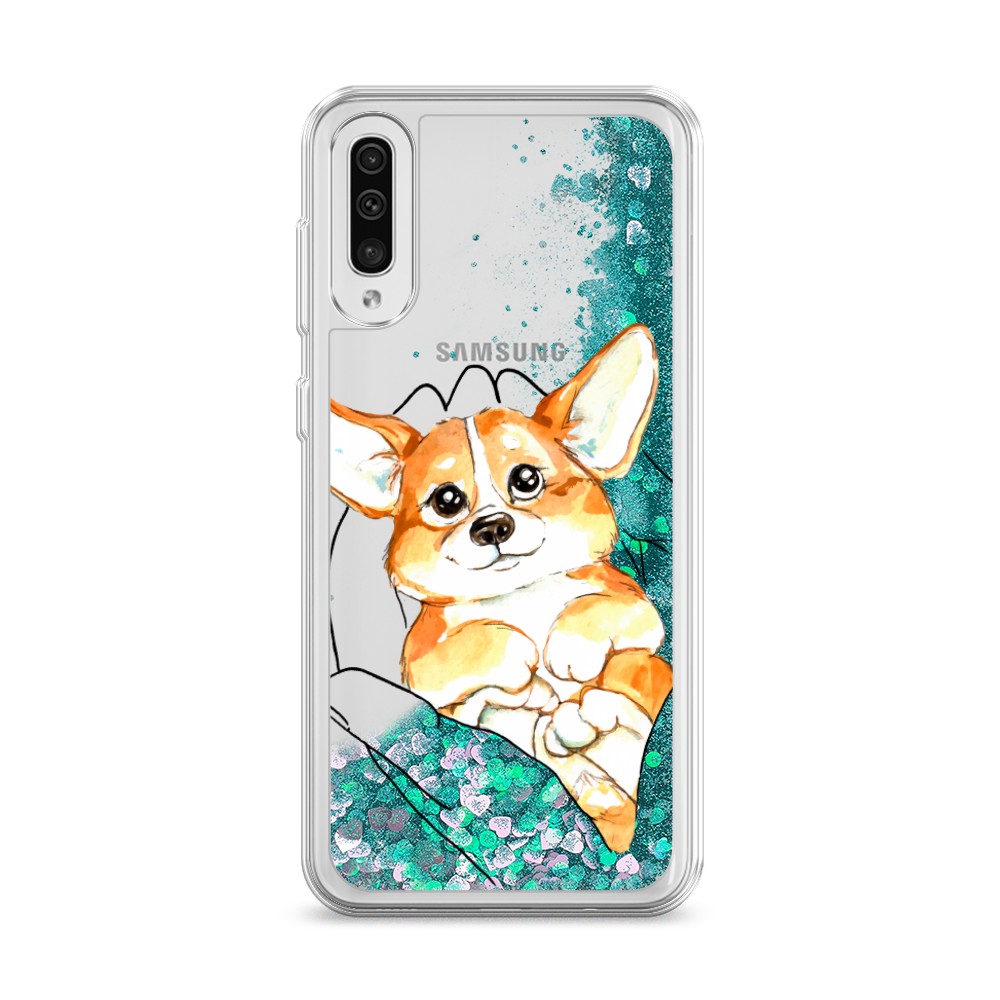 

Жидкий чехол с блестками "Корги в ладошках" на Samsung Galaxy A50, 27795-1
