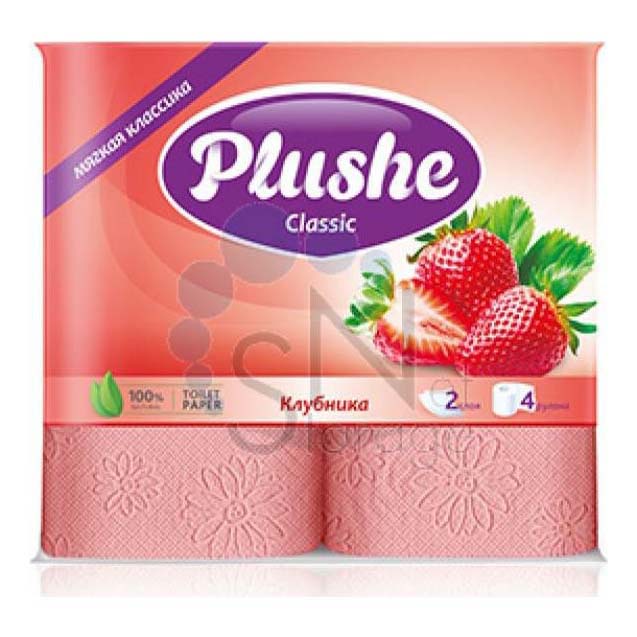 

Туалетная бумага Plushe Classic клубника двухслойная