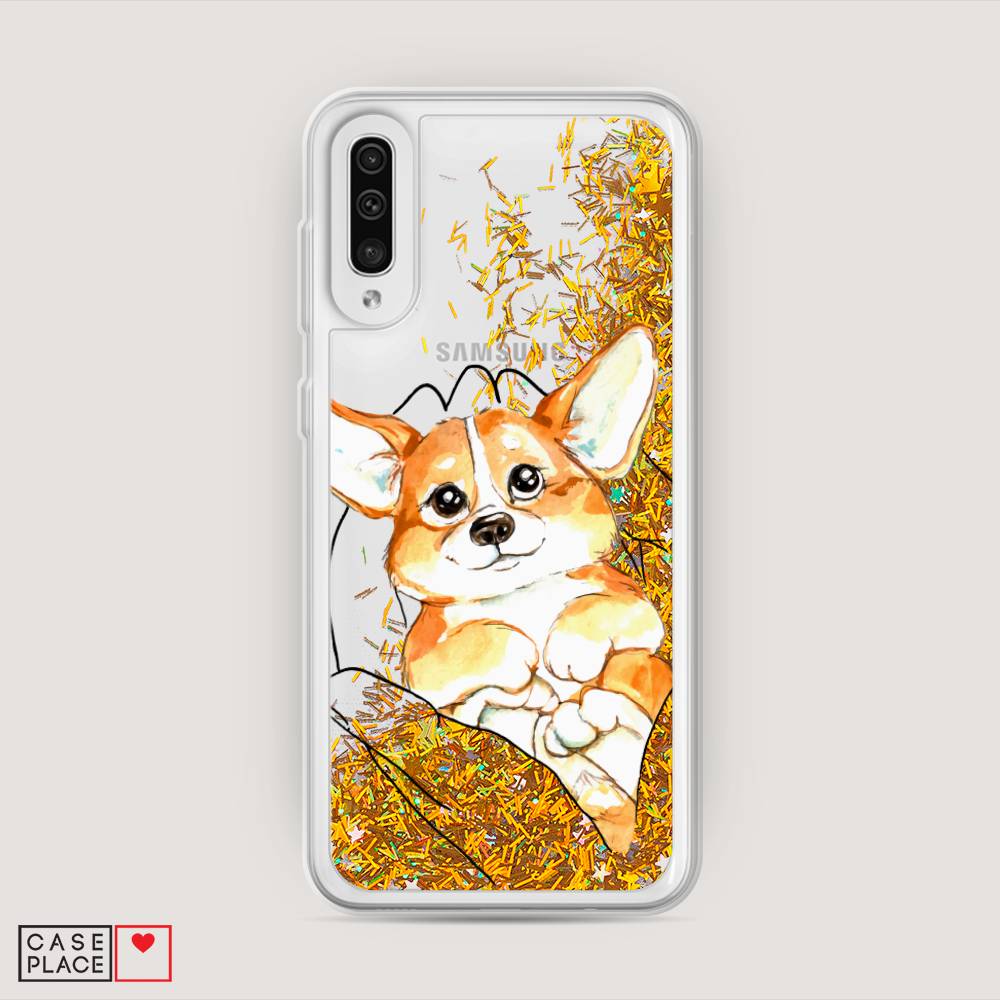 

Жидкий чехол с блестками "Корги в ладошках" на Samsung Galaxy A50, 27790-1