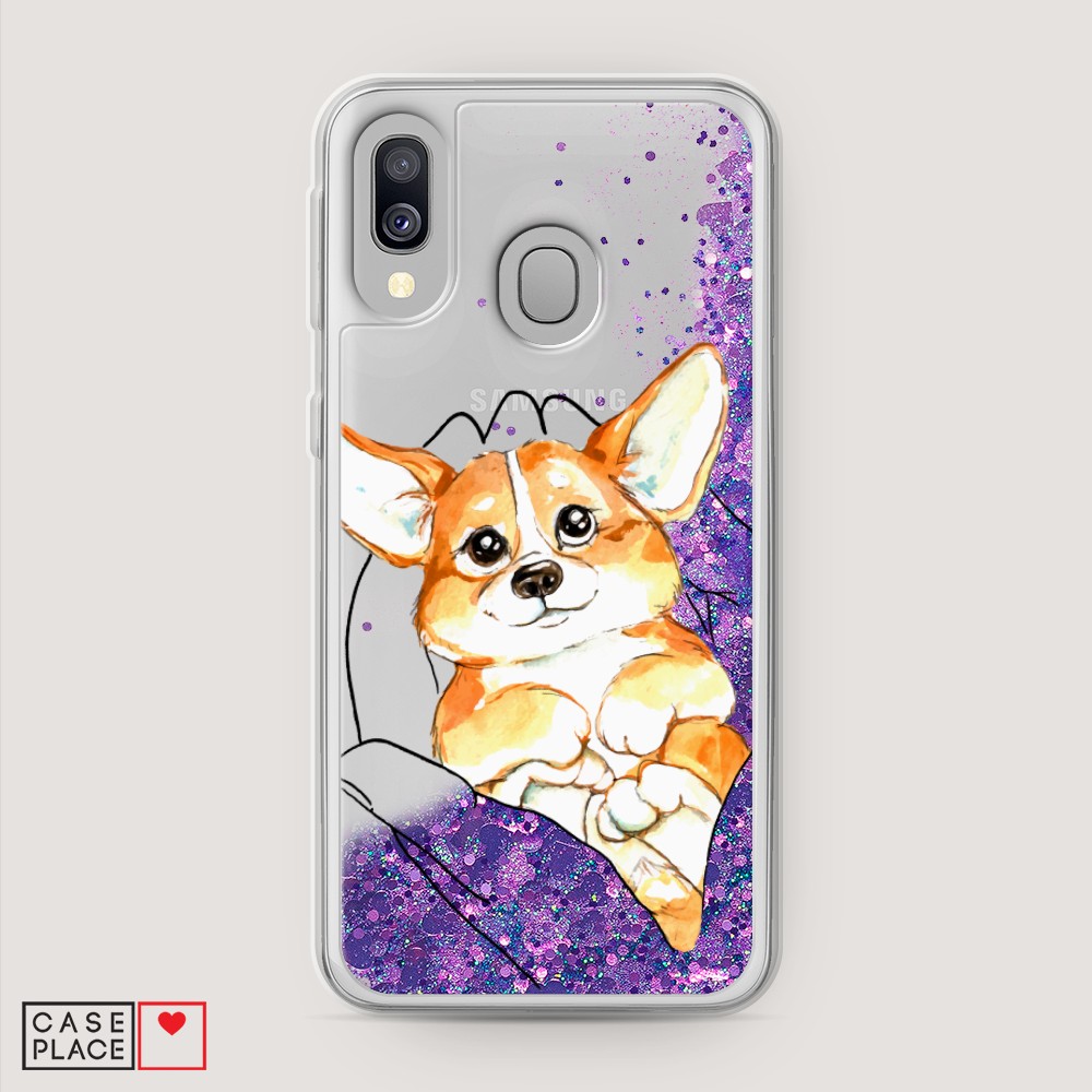 

Жидкий чехол с блестками "Корги в ладошках" на Samsung Galaxy A40