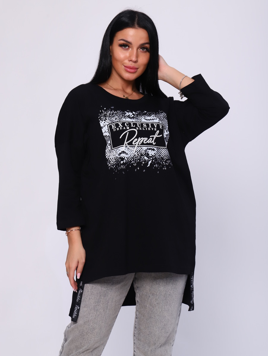 

Туника женская New Life jersey 7164 черная 50 RU, 7164