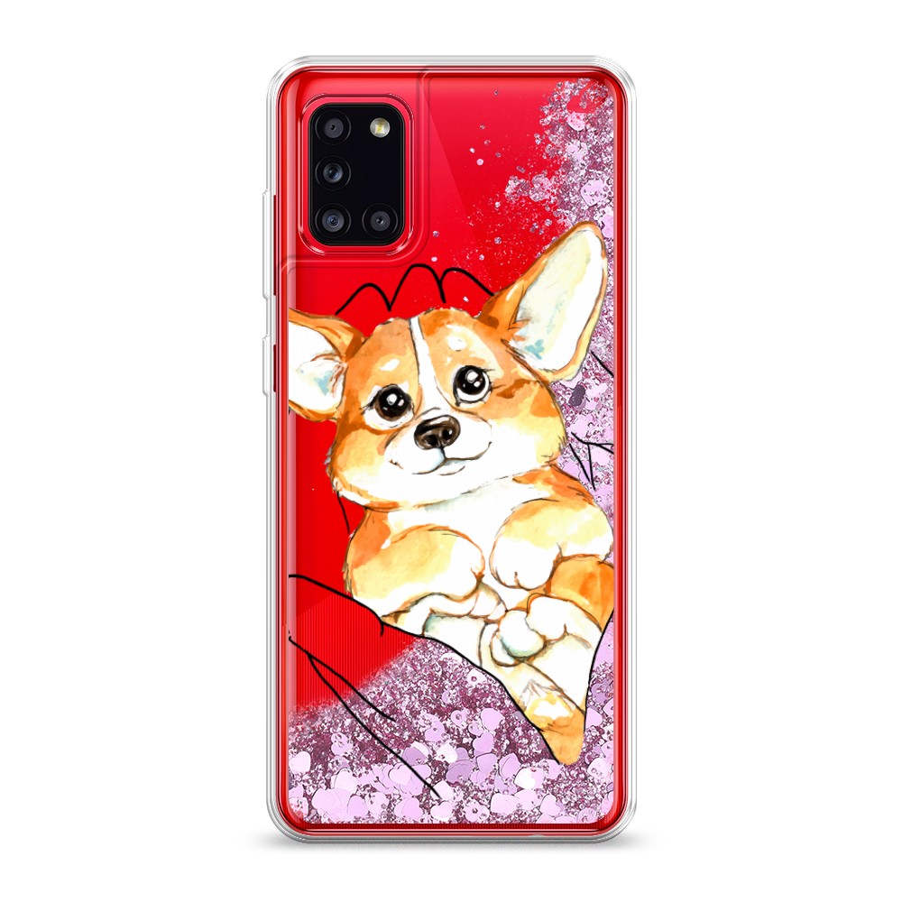 

Жидкий чехол с блестками "Корги в ладошках" на Samsung Galaxy A31