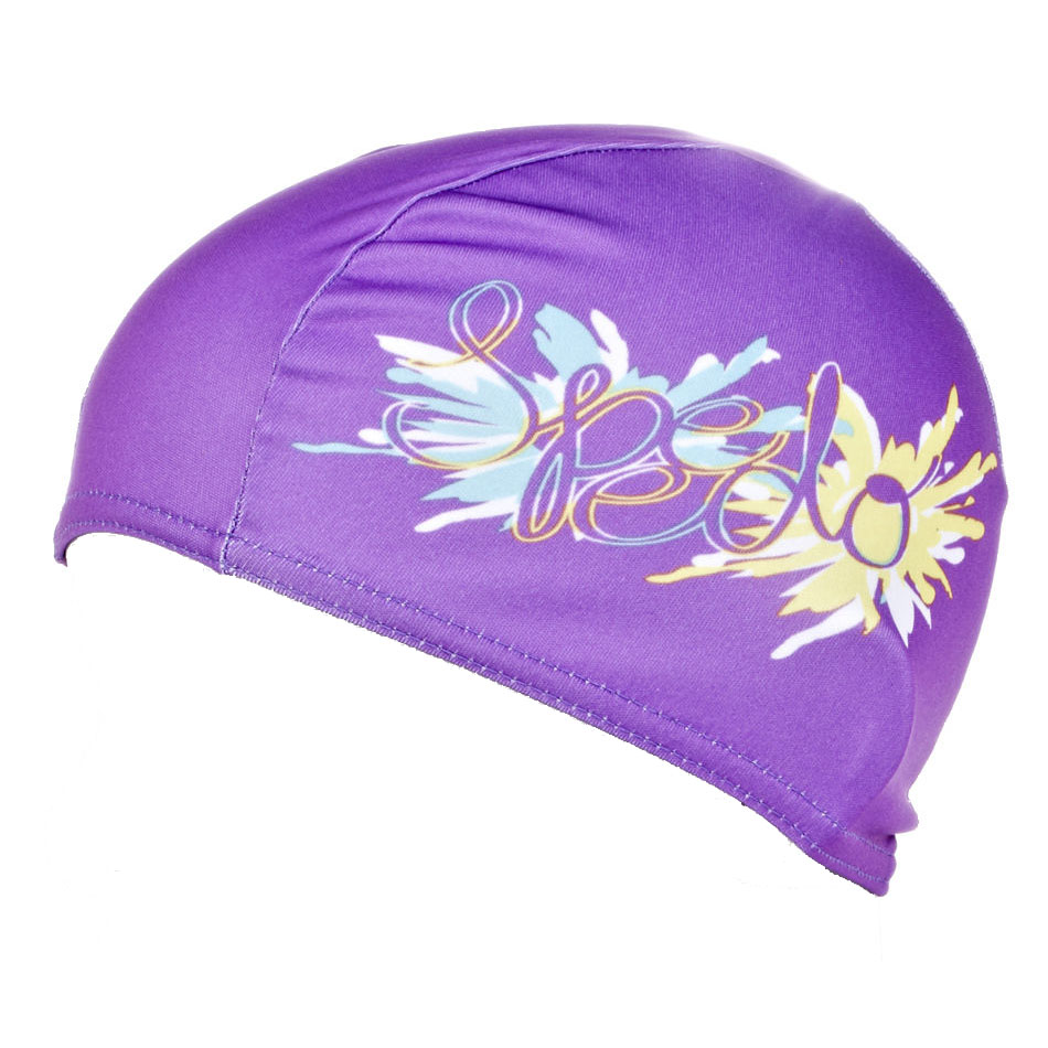 SPEEDO POLYESTER PRINTED CAP JUNIOR шапочка дет (0073) фиолетовый/желтый, one size