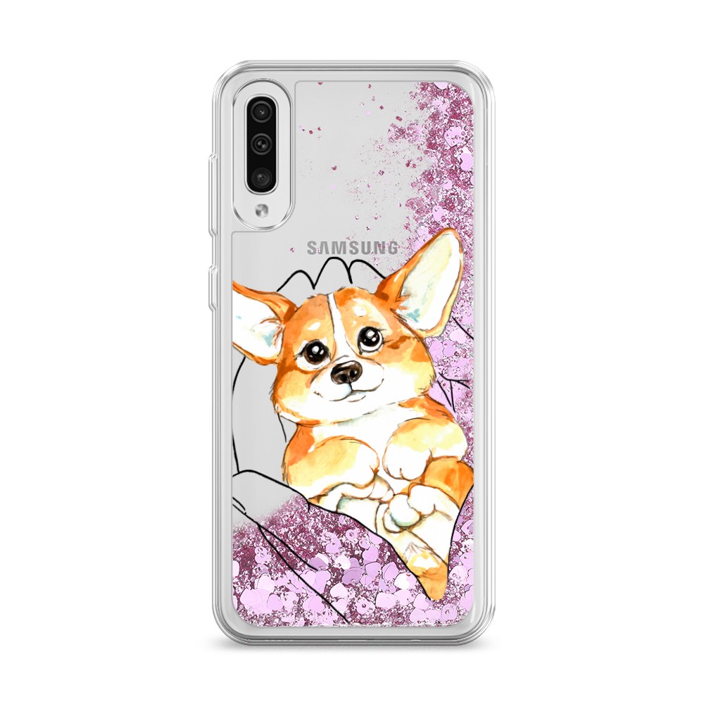 

Жидкий чехол с блестками "Корги в ладошках" на Samsung Galaxy A30s
