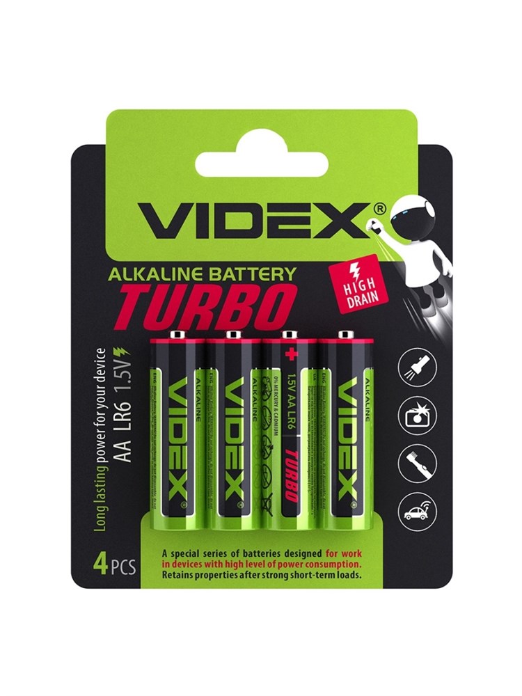 Алкалиновые батарейки Videx LR6/АА TURBO (Комплект 4шт.)