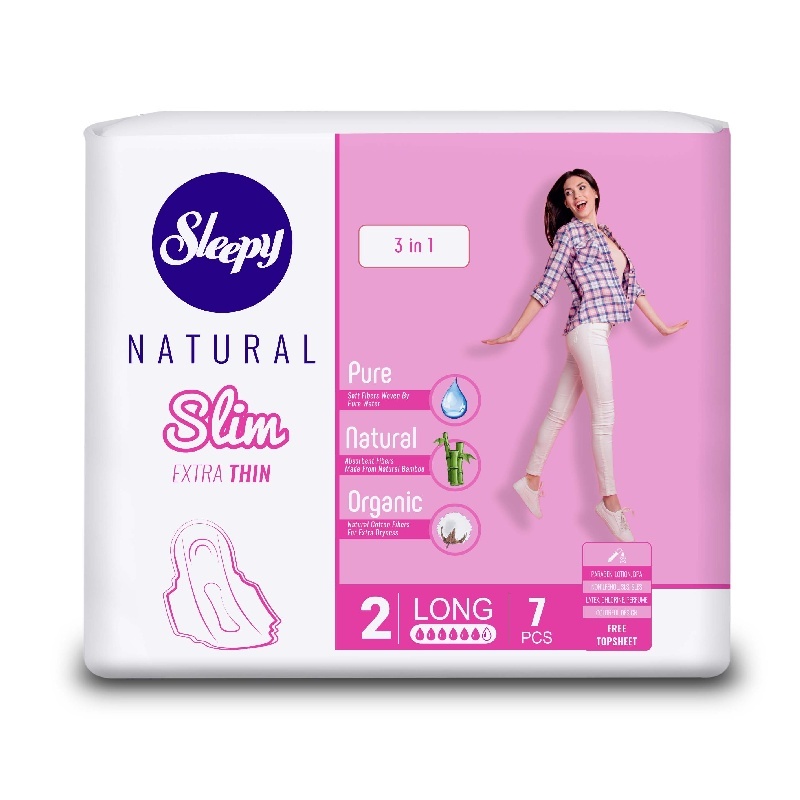 Прокладки гигиенические Sleepy Natural Slim Супер (long), ультра тонкие, 7 шт.