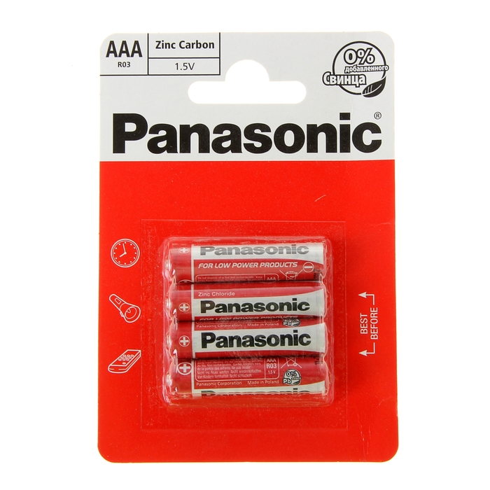 

Panasonic Батарейка солевая Panasonic Zinc Carbon, AAA, R03-4BL, 1.5В, блистер, 4 шт., Батарейка солевая Panasonic Zinc Carbon, AAA, R03-4BL, 1.5В, блистер, 4 шт.