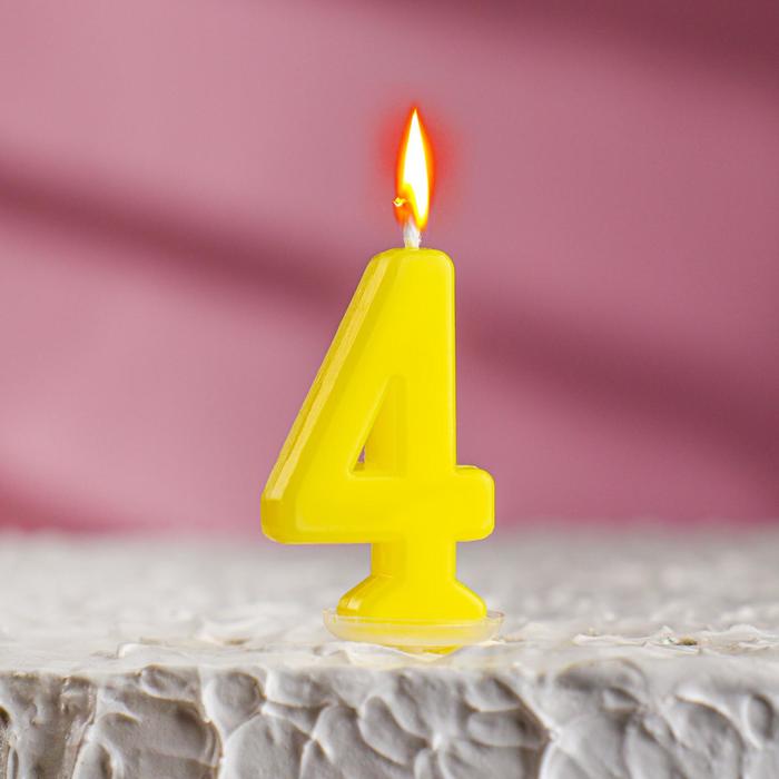Свеча в торт на шпажке, цифра 4, МИКС, 4.5х2.5 см(12 шт.)