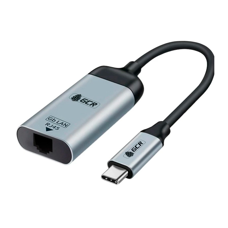 

Переходник Greenconnect USB Type C - RJ45 вилка-розетка 0.1м (777P2ES) серый, черный